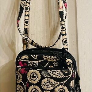 Vera Bradley Disney Parks Mickey Black and Cream Floral Crossbody Bag